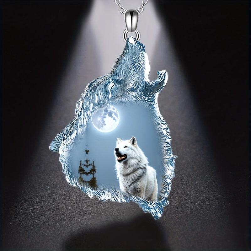 Crystal Wolf Pendant Necklace for Unisex