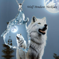 Crystal Wolf Pendant Necklace for Unisex