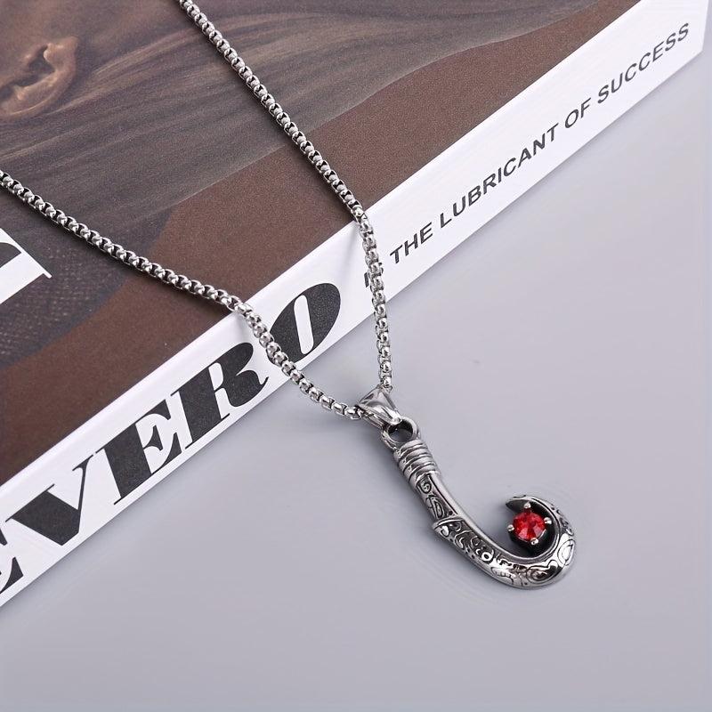 Stainless Steel Fish Hook Pendant Necklace Vintage Artificial Diamond Letters