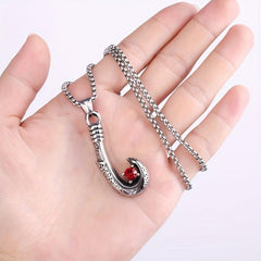Stainless Steel Fish Hook Pendant Necklace Vintage Artificial Diamond Letters