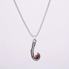 Stainless Steel Fish Hook Pendant Necklace Vintage Artificial Diamond Letters