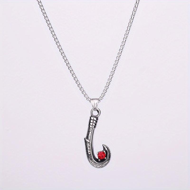 Stainless Steel Fish Hook Pendant Necklace Vintage Artificial Diamond Letters
