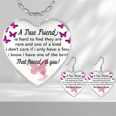 Girls Purple Butterfly Heart Glass Pendant Earrings Graduation Birthday Gift
