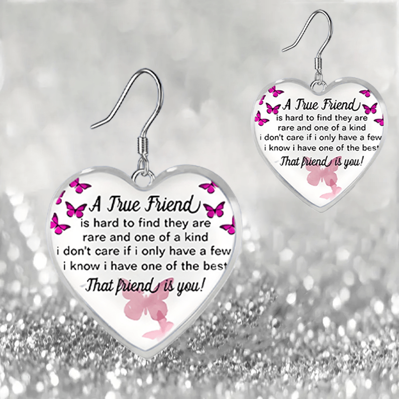 Girls Purple Butterfly Heart Glass Pendant Earrings Graduation Birthday Gift
