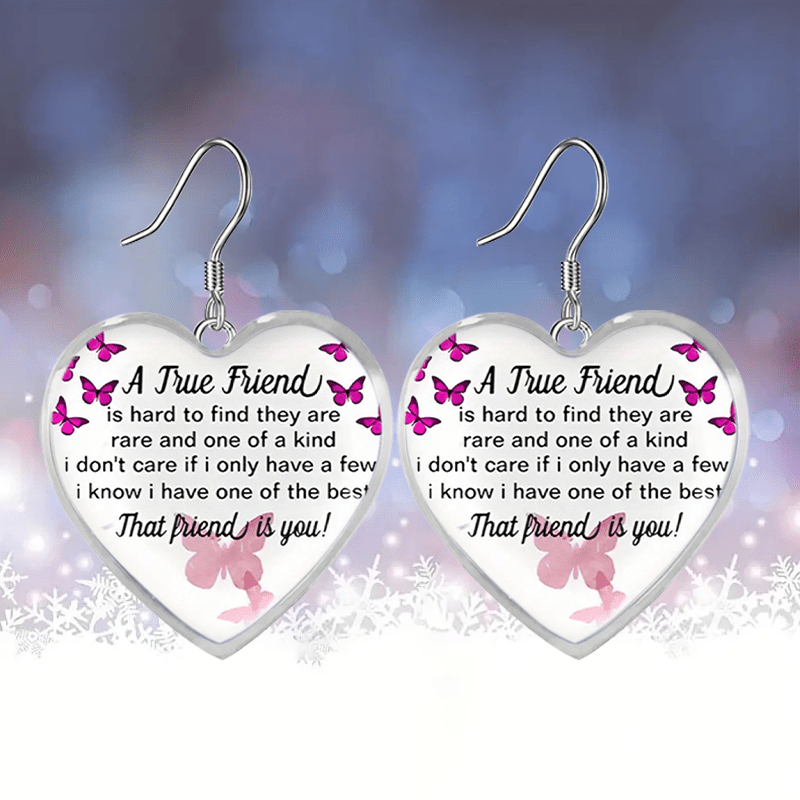 Girls Purple Butterfly Heart Glass Pendant Earrings Graduation Birthday Gift
