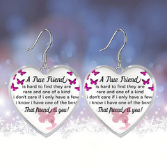 Girls Purple Butterfly Heart Glass Pendant Earrings Graduation Birthday Gift