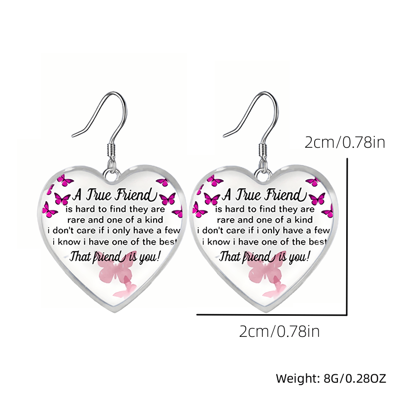 Girls Purple Butterfly Heart Glass Pendant Earrings Graduation Birthday Gift