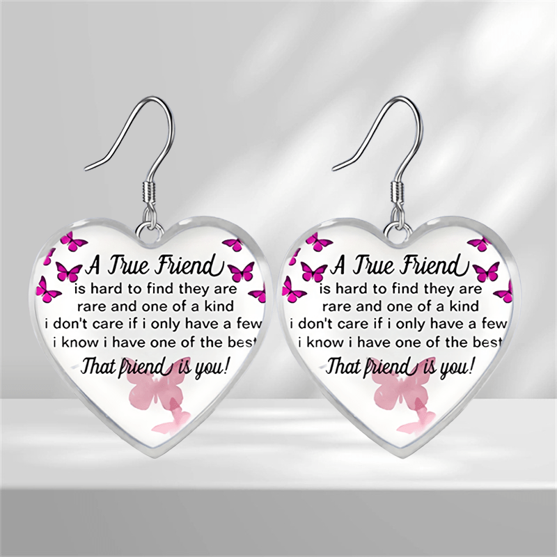 Girls Purple Butterfly Heart Glass Pendant Earrings Graduation Birthday Gift