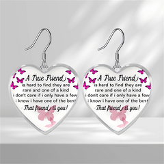 Girls Purple Butterfly Heart Glass Pendant Earrings Graduation Birthday Gift