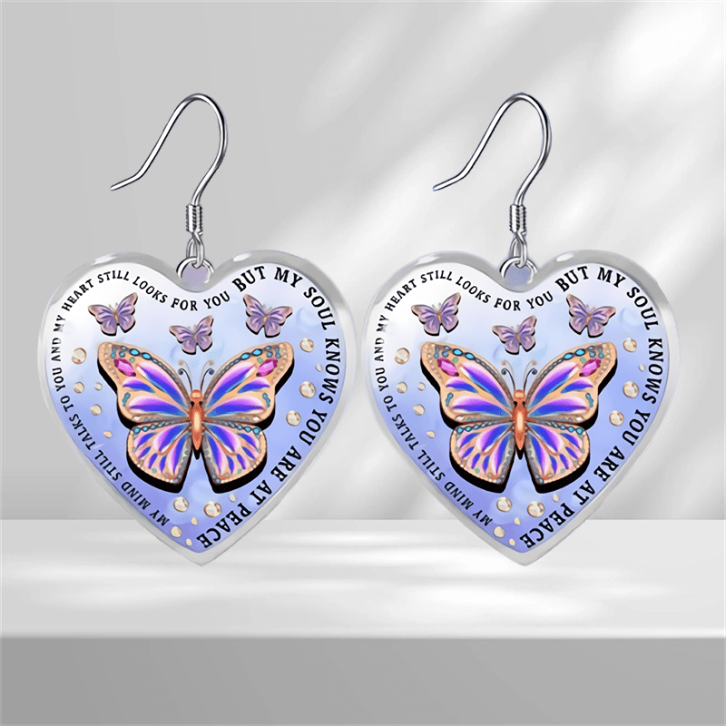 Purple Butterfly Glass Pendant Earrings for Girls