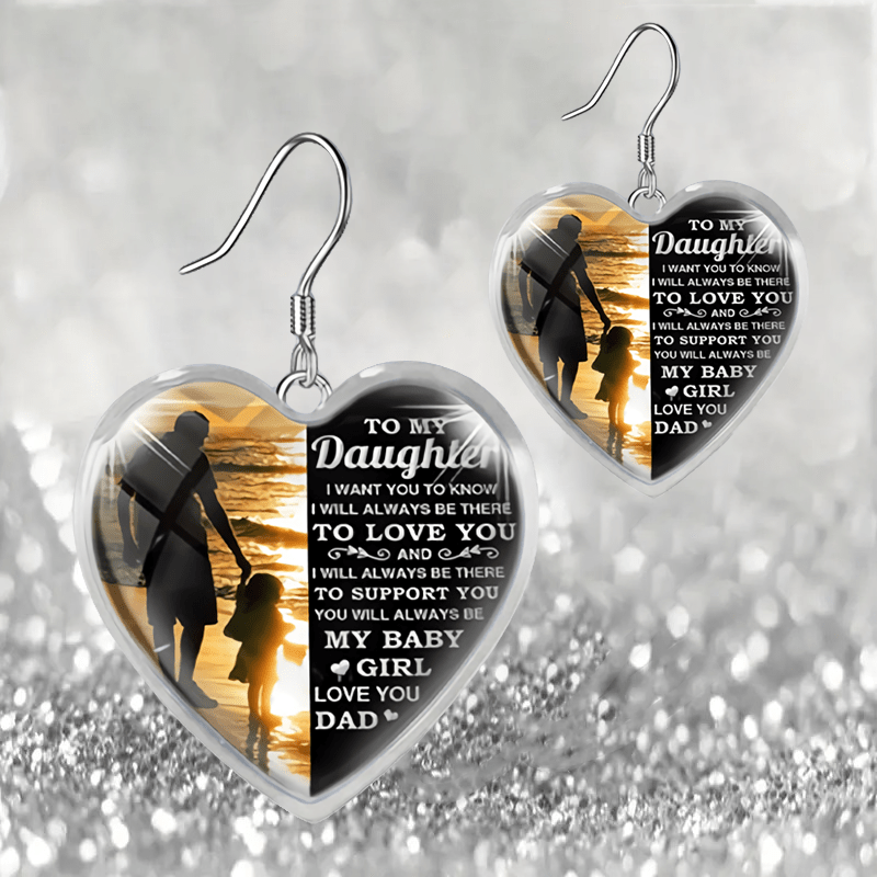Heart Glass Pendant Earrings - Daughter Graduation Gift