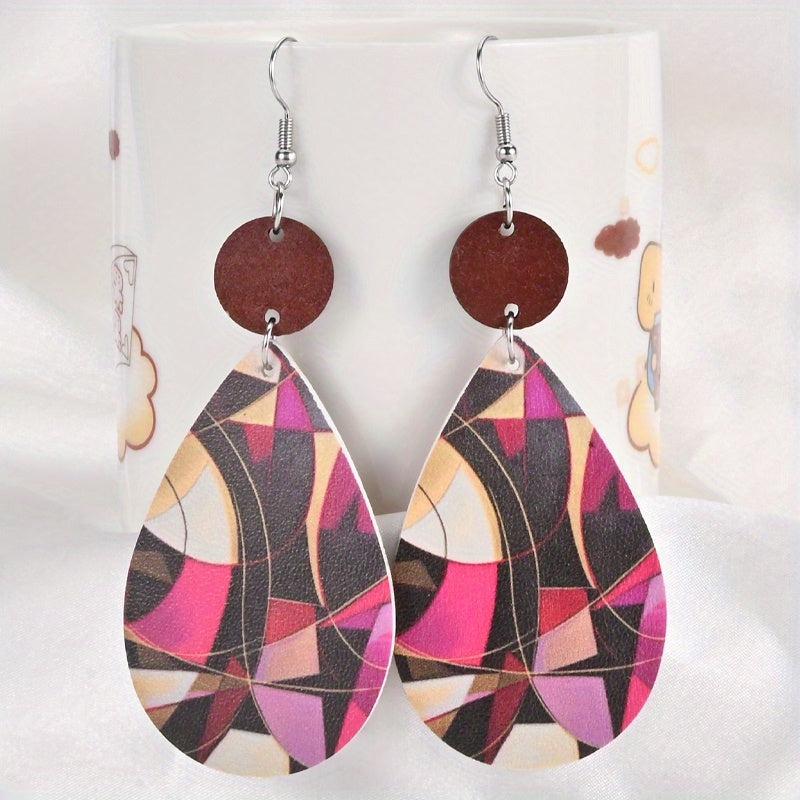 Abstract Pattern Faux Leather Earrings