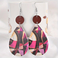 Abstract Pattern Faux Leather Earrings