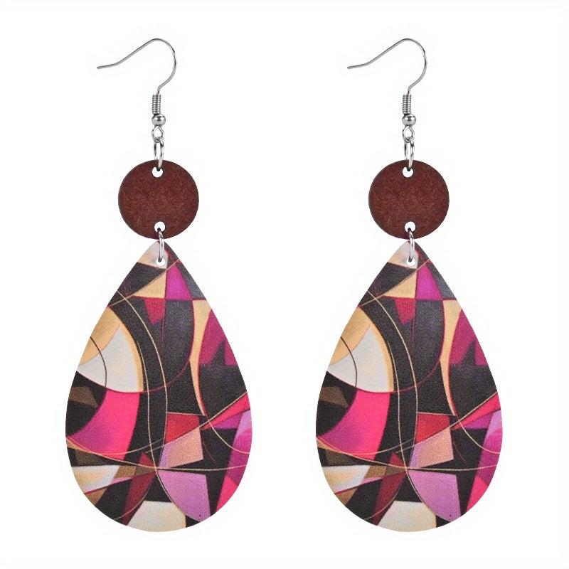 Abstract Pattern Faux Leather Earrings
