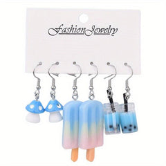 6 Pairs Acrylic Earrings Set Funny Cartoon Design Yellow Duck Earrings