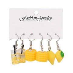 6 Pairs Acrylic Earrings Set Funny Cartoon Design Yellow Duck Earrings