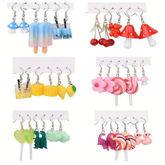 6 Pairs Acrylic Earrings Set Funny Cartoon Design Yellow Duck Earrings