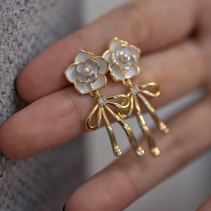 Camellia Bow Earrings Women Ear Jewelry Stud Earrings For Girls