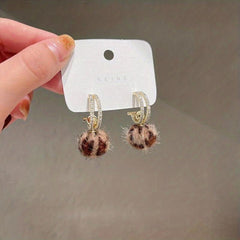 Advanced Leopard Print Fur Ball Earrings
