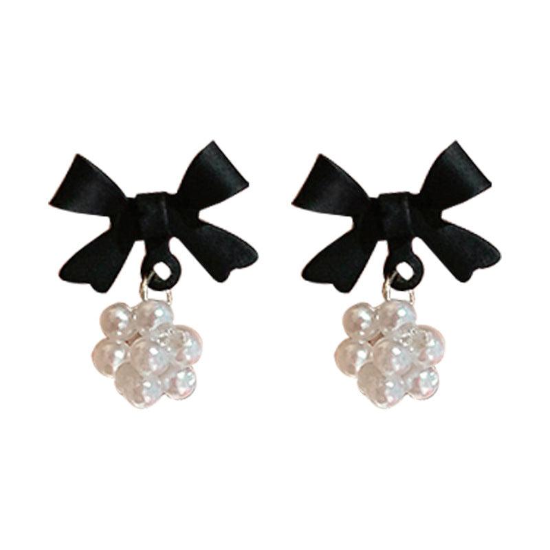 Bow Faux Pearl Earrings Girls Sweet Ear Jewelry