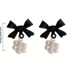 Bow Faux Pearl Earrings Girls Sweet Ear Jewelry