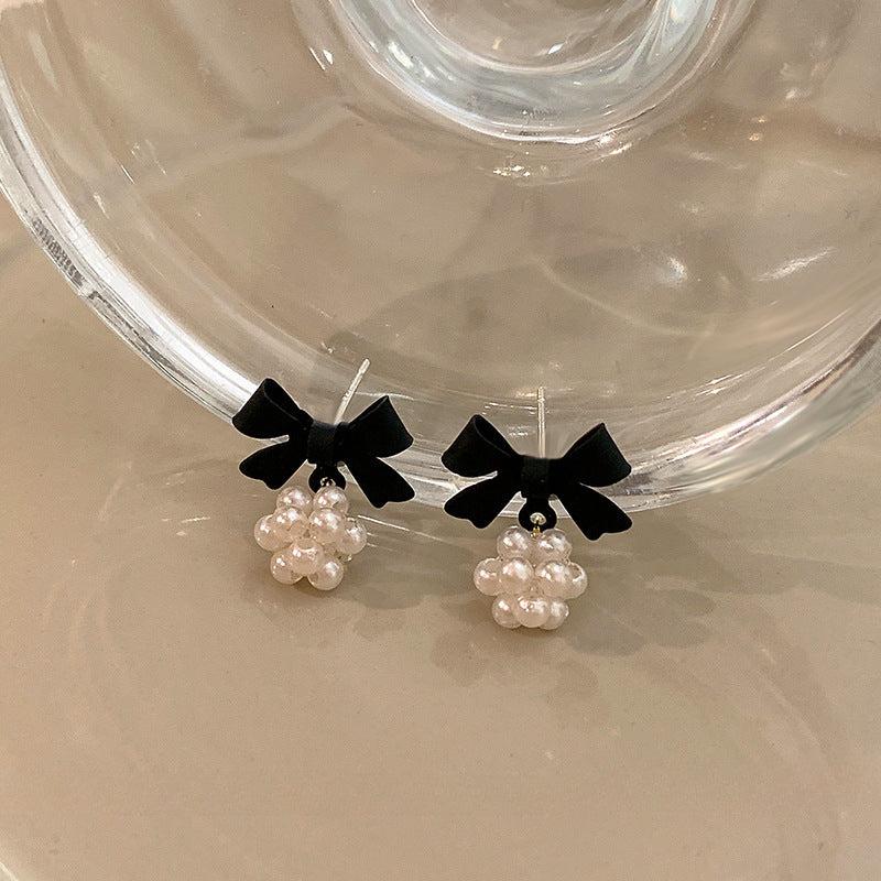 Bow Faux Pearl Earrings Girls Sweet Ear Jewelry
