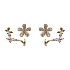 Niche Light Earrings Rhinestone Flower Butterfly Stud Earrings