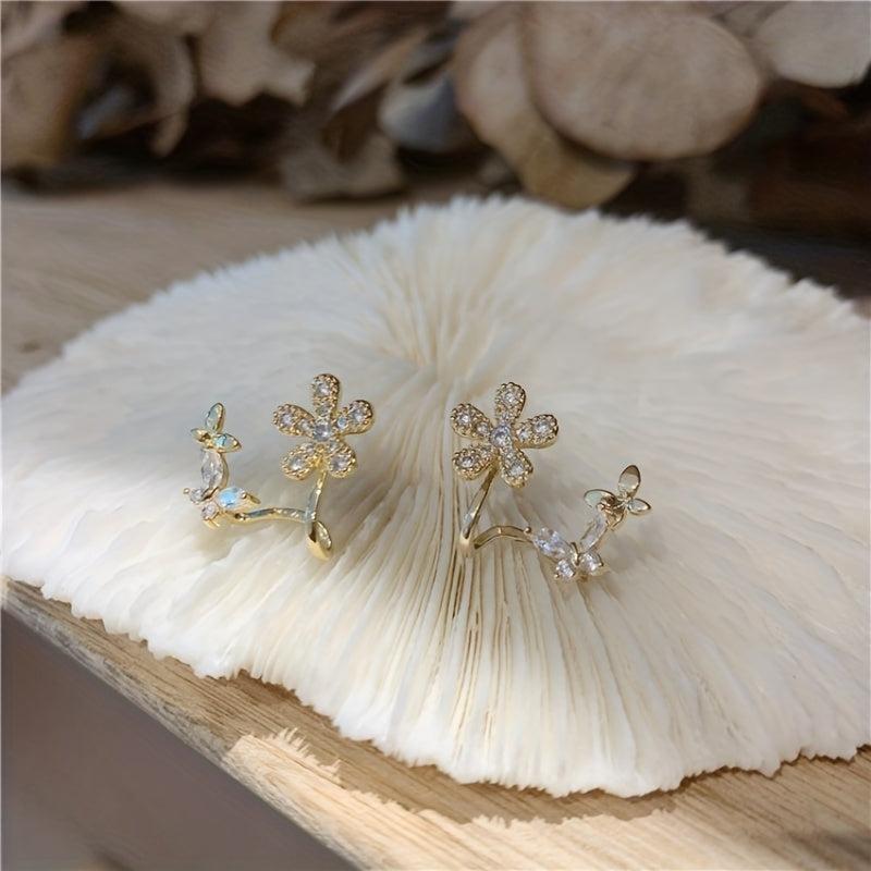 Niche Light Earrings Rhinestone Flower Butterfly Stud Earrings