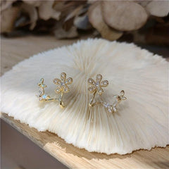 Niche Light Earrings Rhinestone Flower Butterfly Stud Earrings
