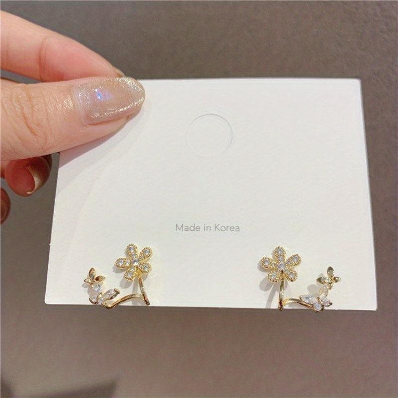 Niche Light Earrings Rhinestone Flower Butterfly Stud Earrings