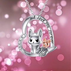 Heart Fox Gemstone Pendant Necklace Animal Charm Women Jewelry Gift