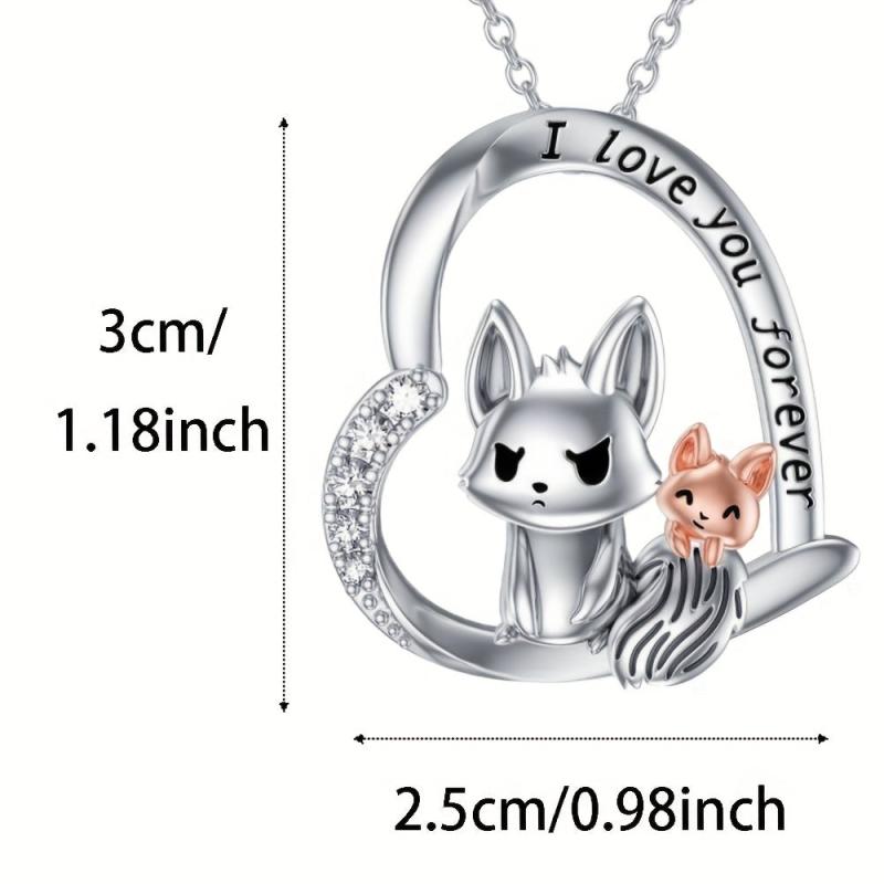 Heart Fox Gemstone Pendant Necklace Animal Charm Women Jewelry Gift