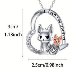 Heart Fox Gemstone Pendant Necklace Animal Charm Women Jewelry Gift