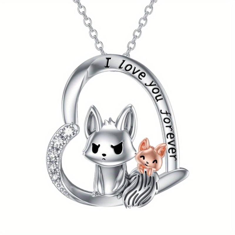 Heart Fox Gemstone Pendant Necklace Animal Charm Women Jewelry Gift