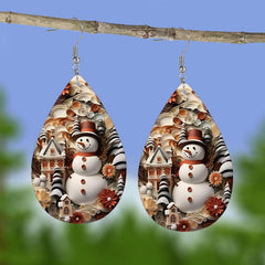 Snowman Leather Earrings Holiday Party Favors Girls Dress Up Jewelry