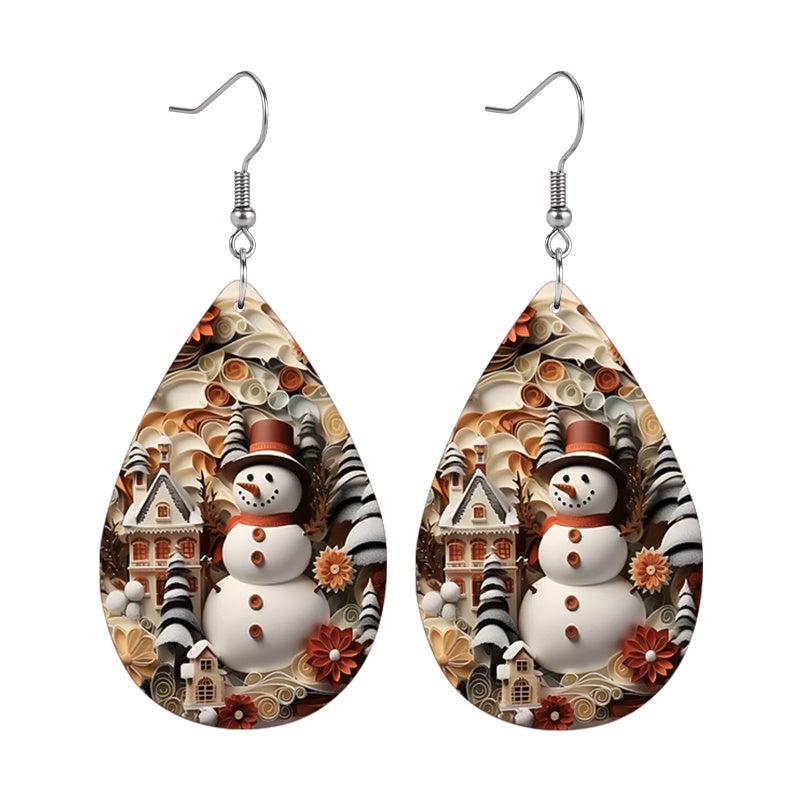 Snowman Leather Earrings Holiday Party Favors Girls Dress Up Jewelry