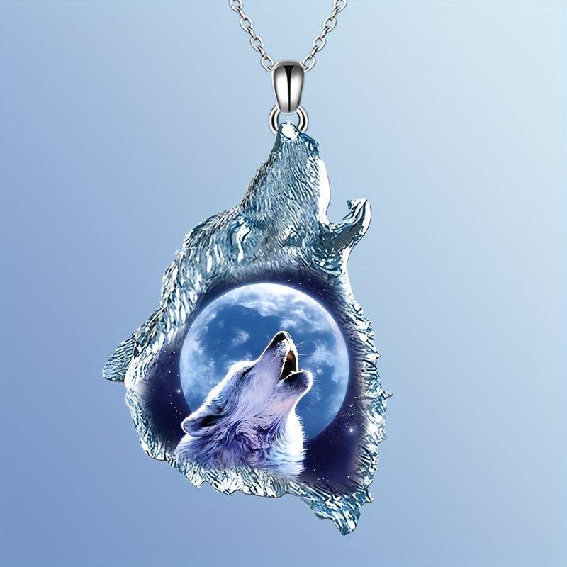 Ghost Wolf Punk Crystal Pendant Necklace