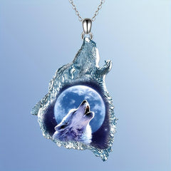 Ghost Wolf Punk Crystal Pendant Necklace