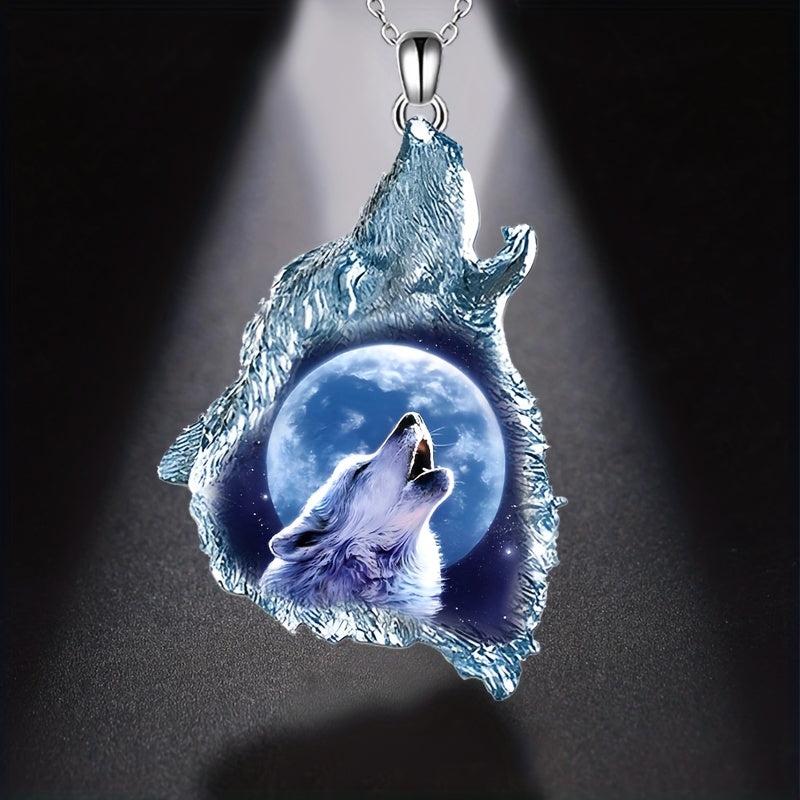 Ghost Wolf Punk Crystal Pendant Necklace