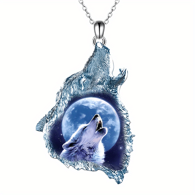 Ghost Wolf Punk Crystal Pendant Necklace
