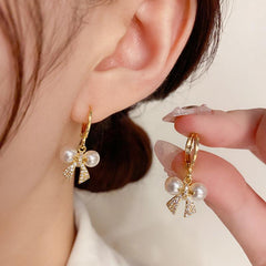 Bow Pearl Earrings Sweet Ear Jewelry