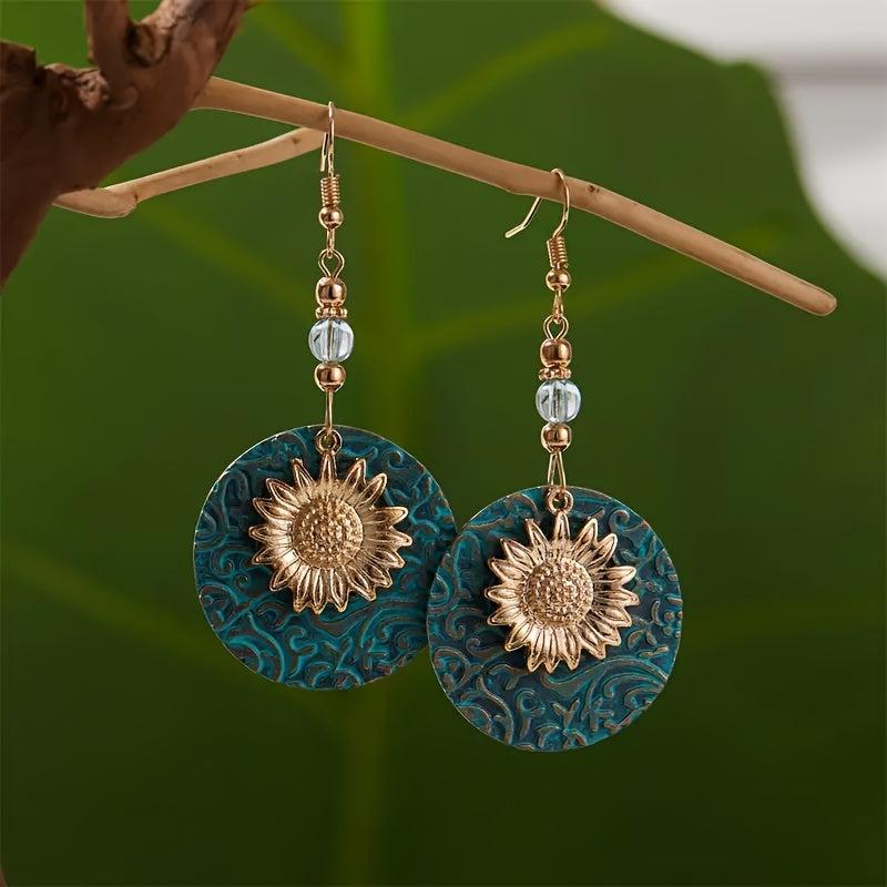 Vintage Boho Sunflower Drop Earrings