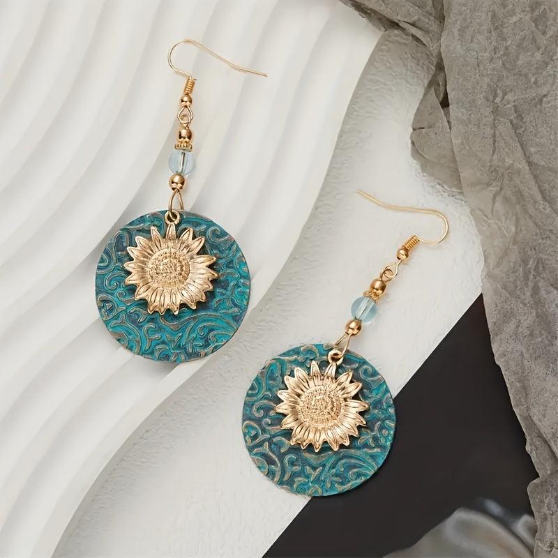Vintage Boho Sunflower Drop Earrings