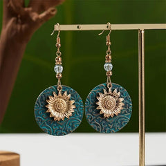 Vintage Boho Sunflower Drop Earrings