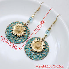 Vintage Boho Sunflower Drop Earrings
