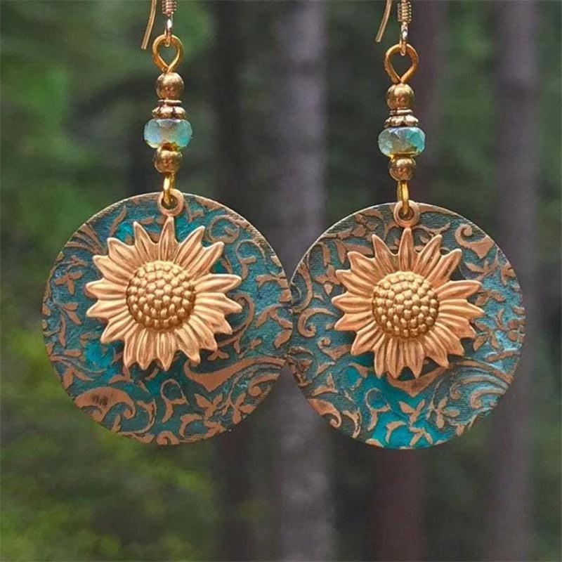 Vintage Boho Sunflower Drop Earrings