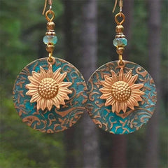 Vintage Boho Sunflower Drop Earrings