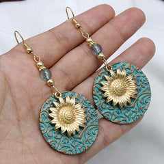 Vintage Boho Sunflower Drop Earrings