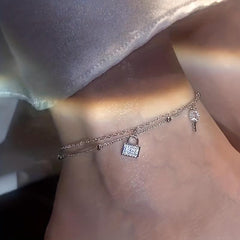 Double Layer Lock Anklet High End Foot Jewelry