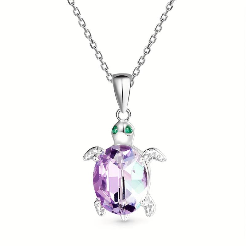 Cartoon Turtle Crystal Love Pendant Necklace Animal Jewelry